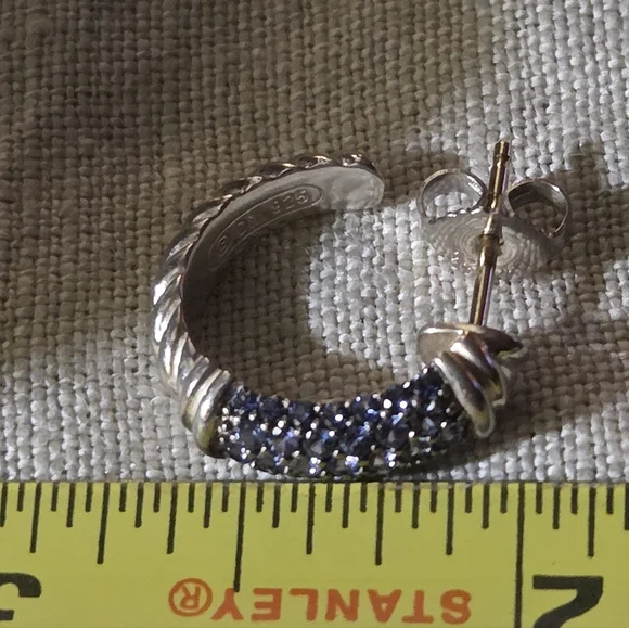 David Yurman Cable Candy Metro Hoop Earrings with Blue Sapphire, SS - Picture 12 of 14